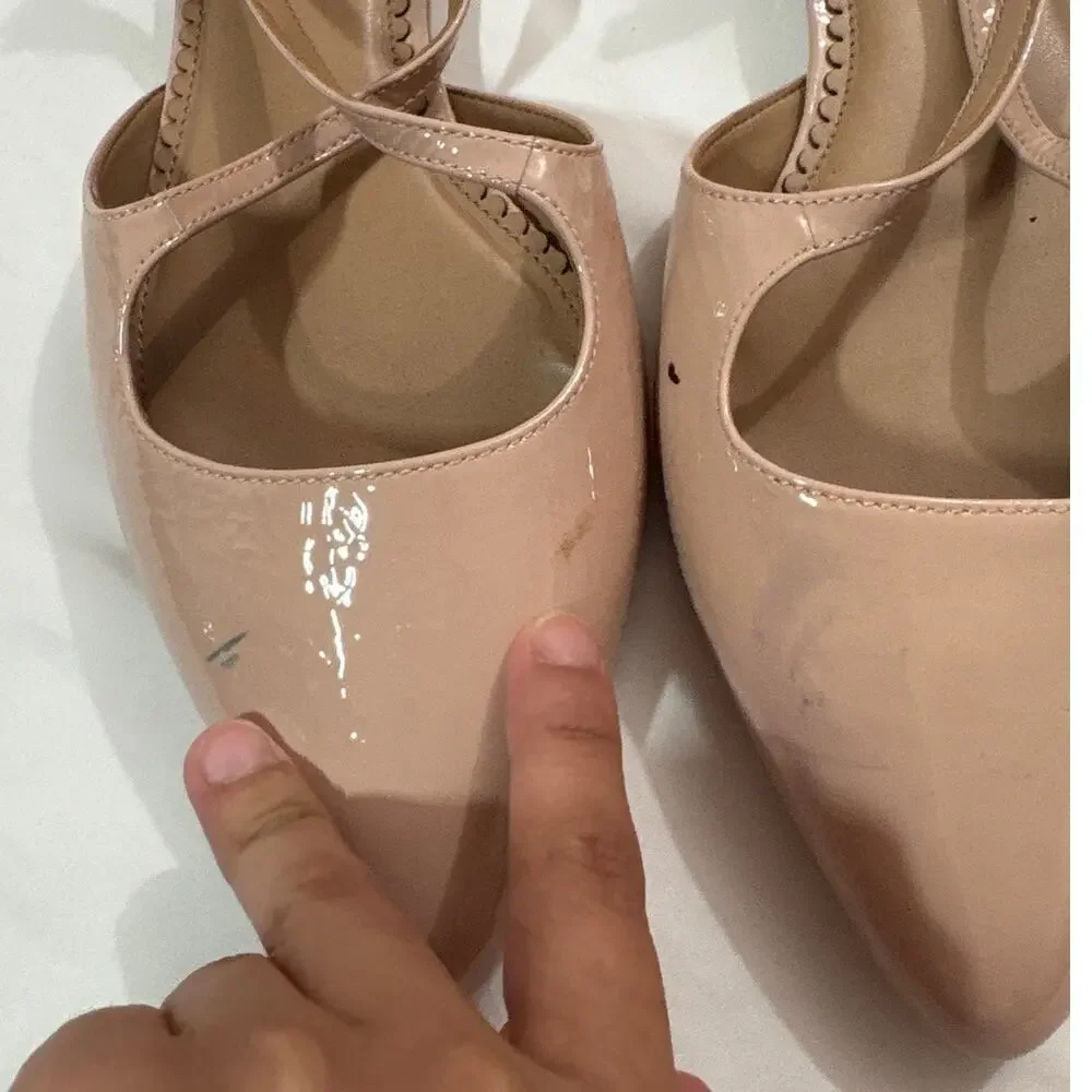 Anthropologie Women 9.5 Leather Cross Strap Flat Shoes Nude Neutral Pink Pointed